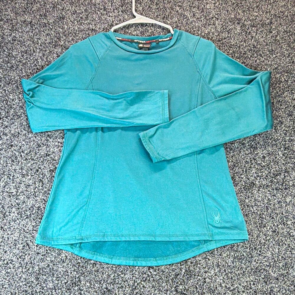 Spyder Active Men’s Teal Long Sleeve Crew Neck Athletic Stretch Logo Tee M